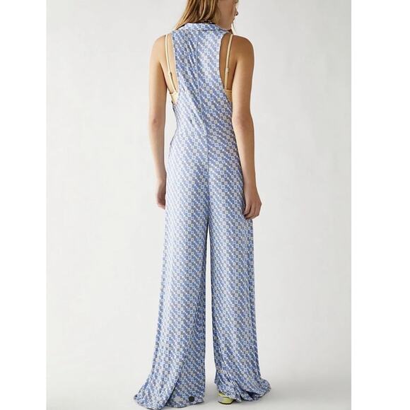 Free People Shayla Collared Retro V-Neck Racer Back Wide Leg Halter Jumpsuit - Picture 6 of 10